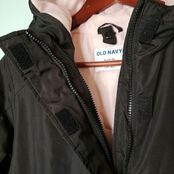 Old Navy Girls Jacket Full Zip Winter Snow Coat Hooded Active Black Sz XL 14 16 - Picture 2 of 16